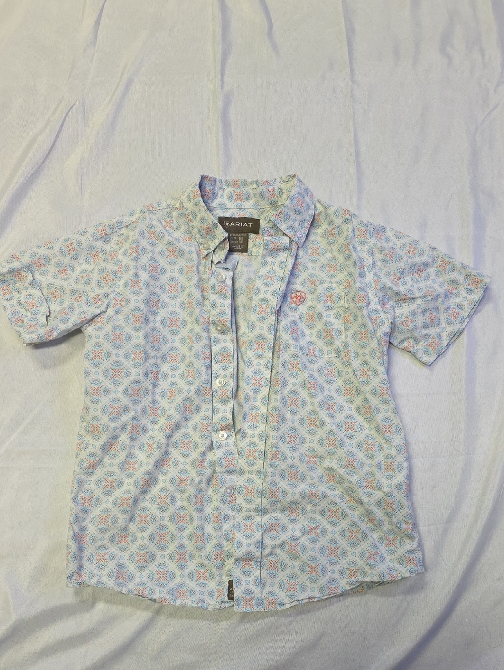 Ariat Men’s Short-Sleeve Geometric Print Button-Down Shirt — Light Blue Multi